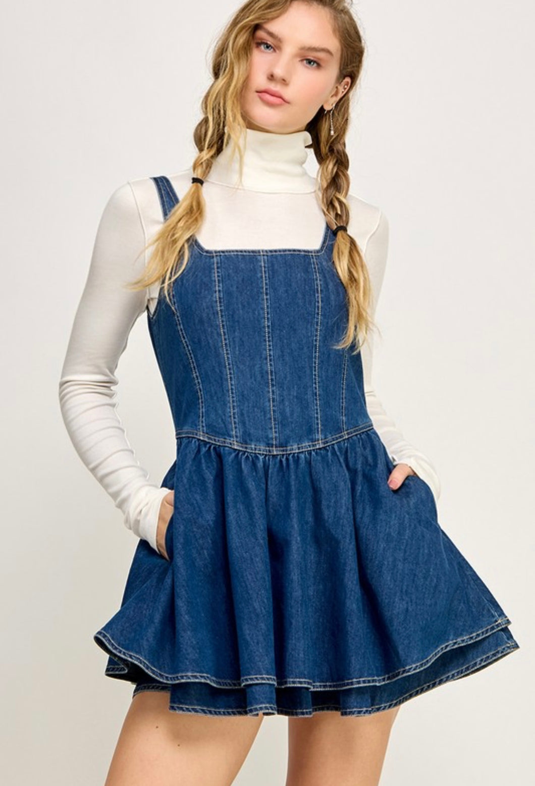 Western Denim Layered Mini Dress