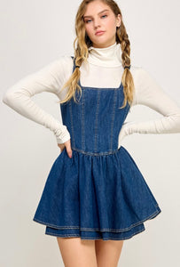 Western Denim Layered Mini Dress