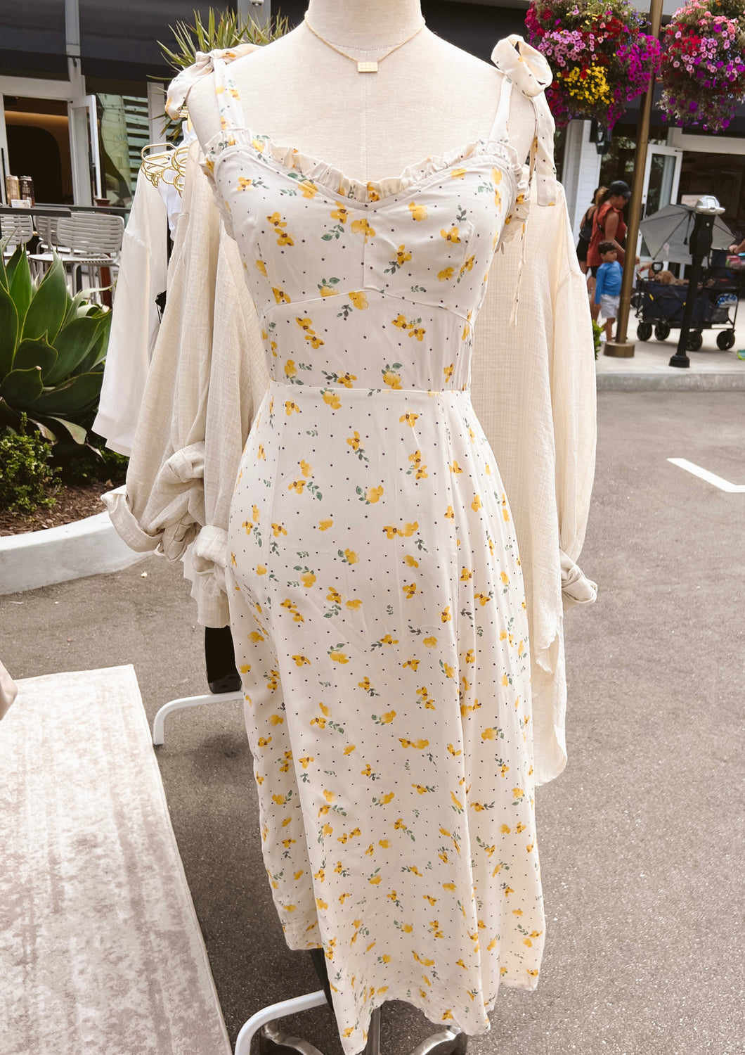 Lemonade Shoulder Tie Midi Dress